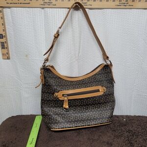 Giani Bernini Monogram Logo Hobo Shoulder Bag Brown Tan Signature Purse